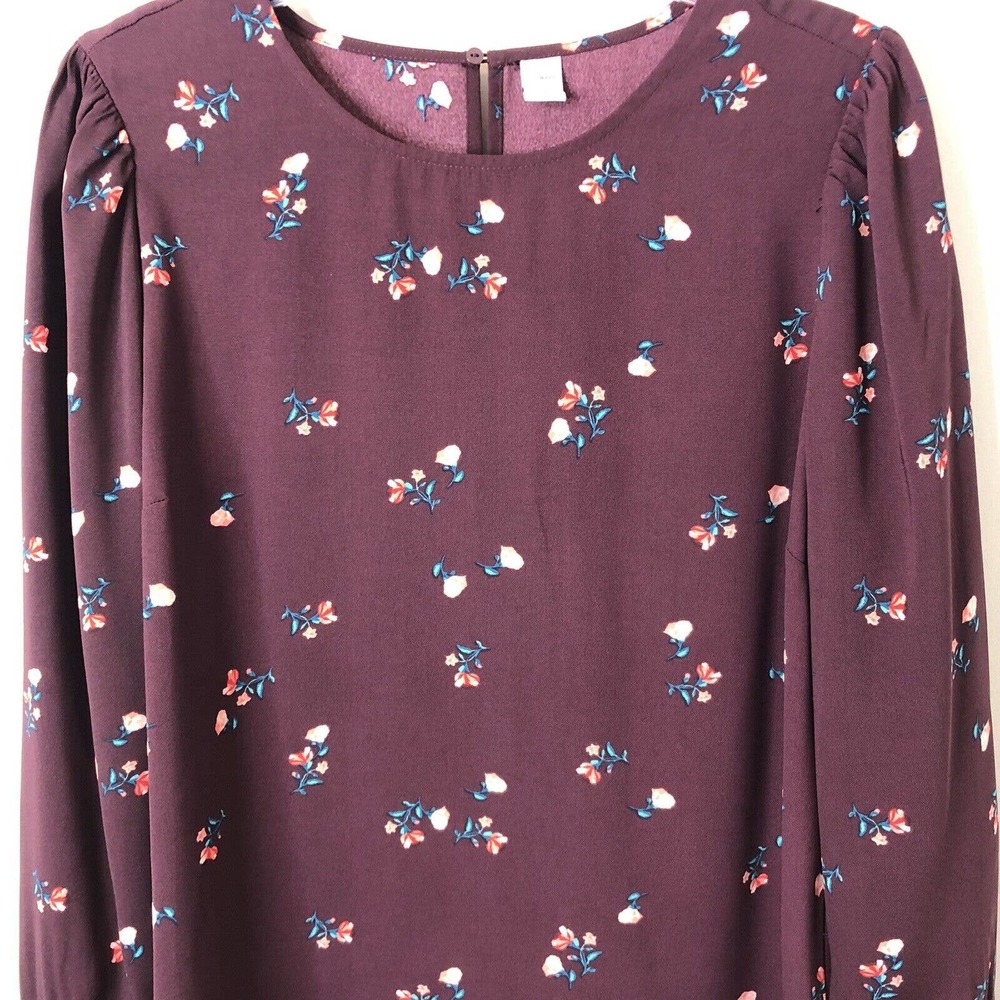 Old Navy Women's Long Sleeve Woven Shift Burgundy Ditsy Floral Dress Size Large - Picture 2 of 8